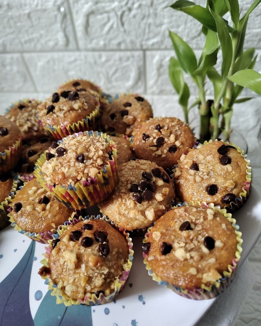 Eggless Banana Walnut Muffins